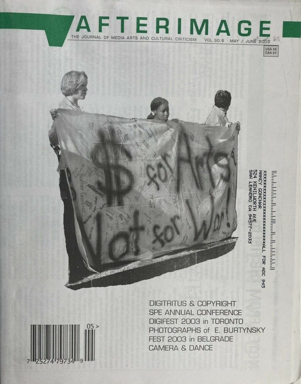 AFTERIMAGE magazine side cover  Vol 30 No  6  May/June 2003